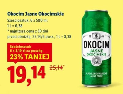 Piwo Okocim Jasne Okocimskie 6 x 500 ml promocja w Lidl