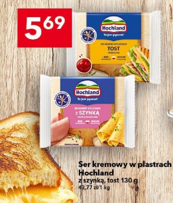 Ser kremowy w plastrach Hochland z szynką, tost 130 g promocja w LEWIATAN