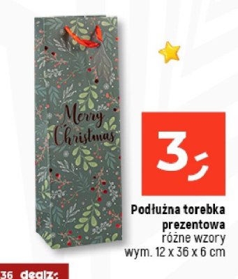 Podłużna torebka prezentowa różne wzory wym. 12 x 36 x 6 cm promocja w Dealz