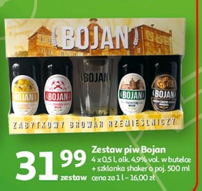 Piwo toporek 500 ml + miodowe 500 ml + ciacho 500 ml + apa 500 ml + pokal Bojan zestawy promocja