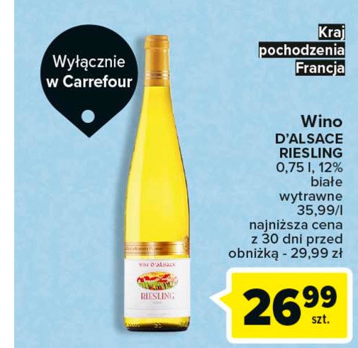 Wino Vin d'alsace riesling promocja