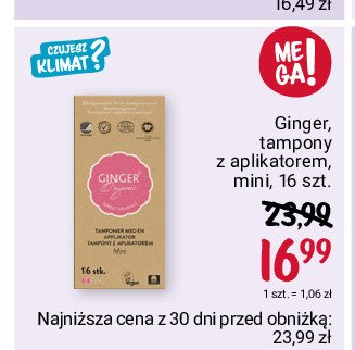 Tampony z aplikatorem mini Ginger organic promocja