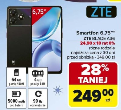 Smartfon 6,75" ZTE BLADE A36 promocja w Carrefour