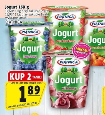 Jogurt Piątnica 150 g (jagodowy, truskawkowy, wiśniowy) promocja w Prim Market