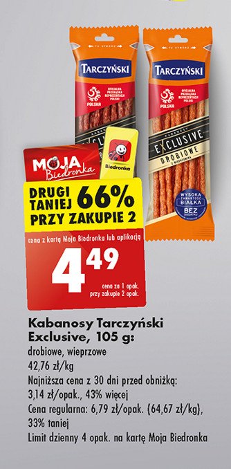 Kabanosy drobiowe Tarczyński Exclusive promocja w Biedronka