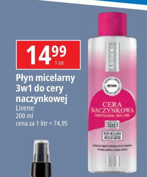 Płyn micelarny do demakijażu cera naczynkowa Lirene dermoprogram promocja