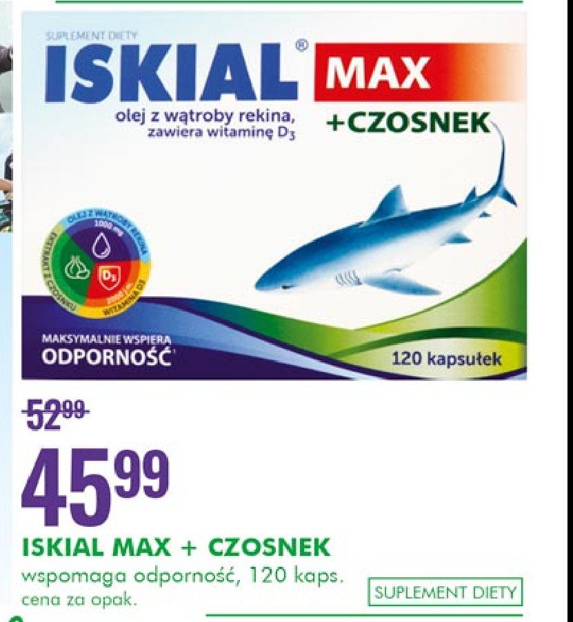 Kapsułki olej z wątroby rekina max+czosnek Iskial promocje