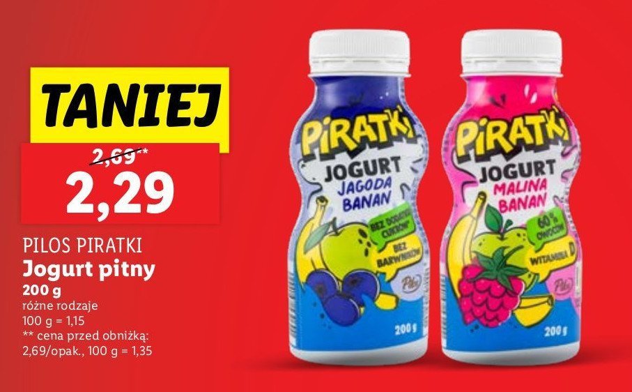 Jogurt malina- banan Pilos piratki promocja