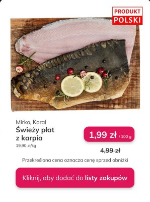 Świeży płat z karpia Mirko, Koral promocja w Stokrotka