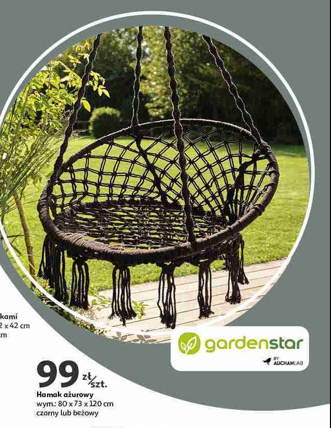 Hamak ażurowy 80 x 73 x 120 cm czarny Garden star promocja w Auchan