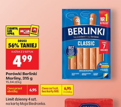 Parówki Berlinki Morliny 315 g promocja w Biedronka