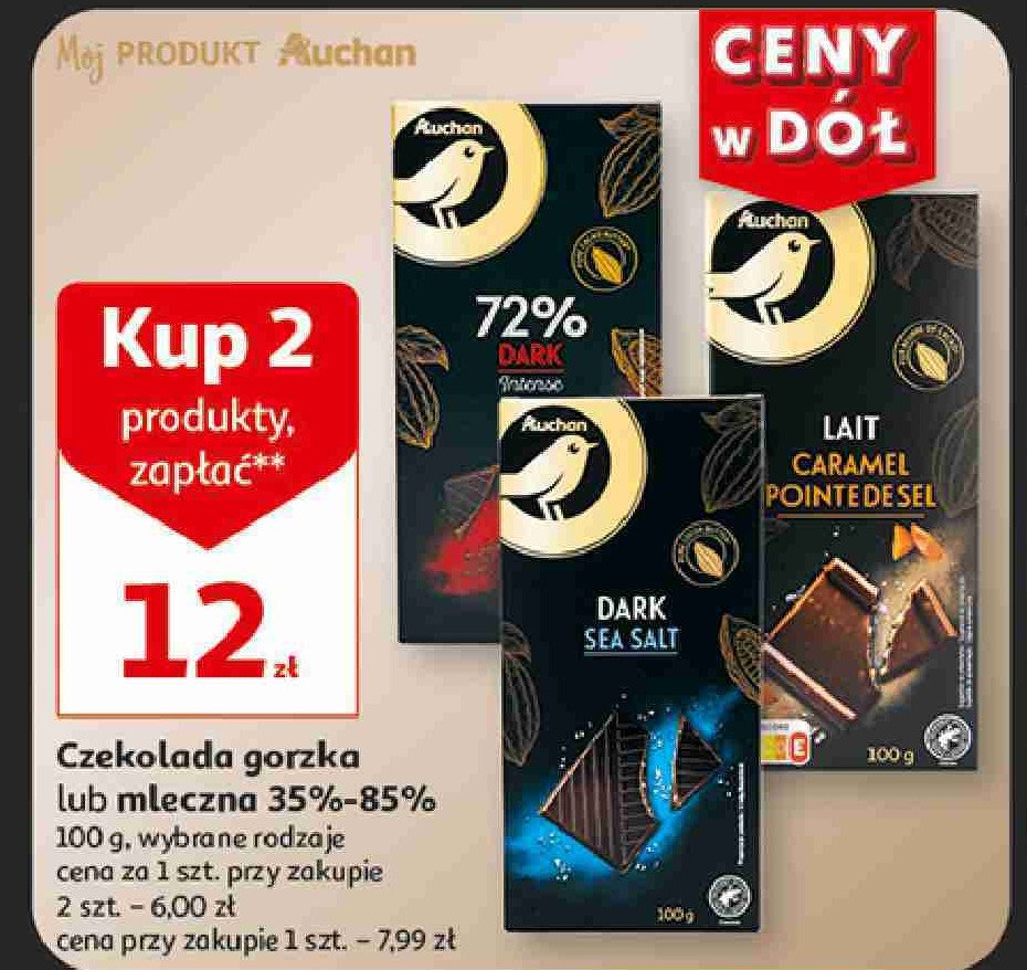 Czekolada gorzka 72% Auchan wyj膮tkowe (logo z艂ote) promocja