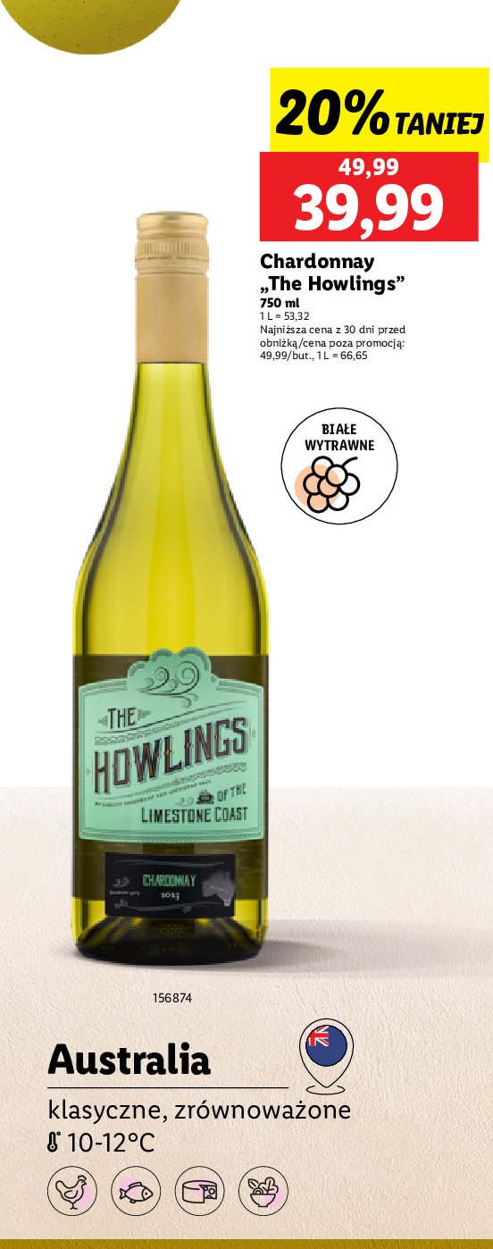 Wino wytrawne chardonnay The howlings promocja w Lidl