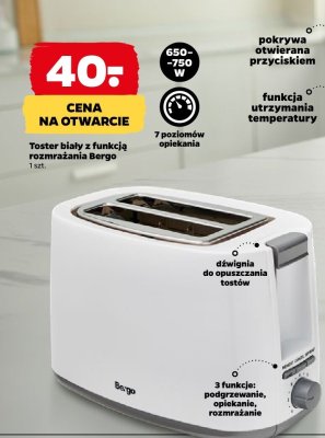 Toster biały z funkcją rozmrażania Bergo promocja w Netto