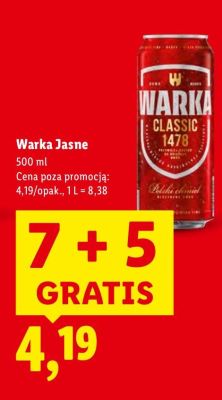 Piwo Warka Jasne promocja w Lidl