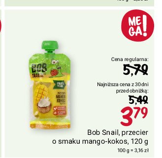 Smoothie bez cukru mango-kokos-cytryna Bob snail promocja w Rossmann