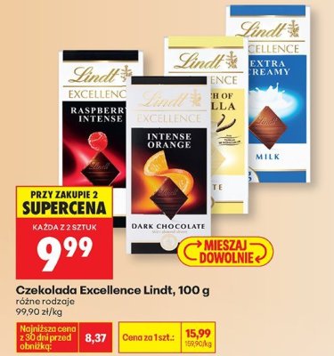 Czekolada Excellence Lindt, 100 g różne rodzaje promocja w Biedronka