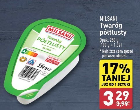 Twaróg półtłusty Milsani promocja w Aldi