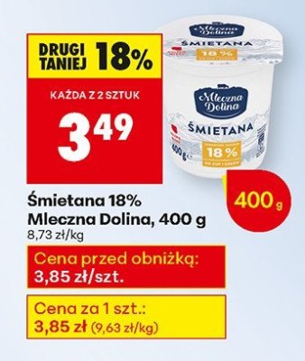 Śmietana 18% Mleczna Dolina, 400 g promocja w Biedronka