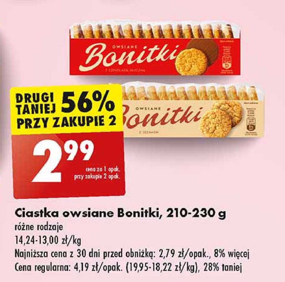 Ciastka owsiane z czekoladą mleczną Bonitki promocja