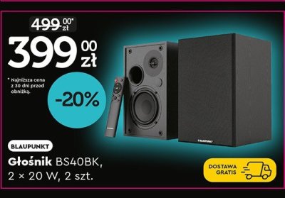 Głośnik BS40BK, 2 × 20 W, 2 szt. promocja w Biedronka