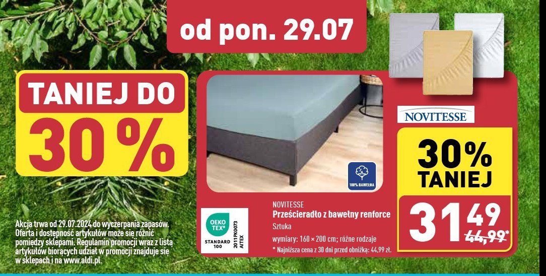 Prześcieradło z bawełny renforce 160 x 200 cm Novitesse promocja