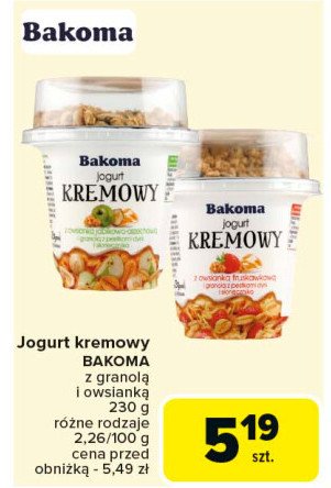 Jogurt truskawkowy z granolą Bakoma kremowy promocja w Carrefour