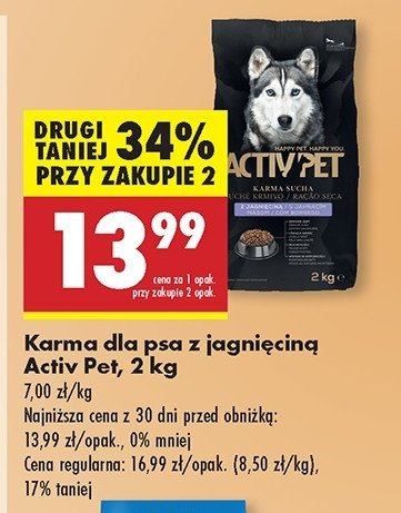 Karma dla psa z jagnięciną sensitive Activ pet promocja w Biedronka