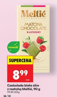 Czekolada biała slim z matchą Meltié Raspberry 90g promocja w Biedronka