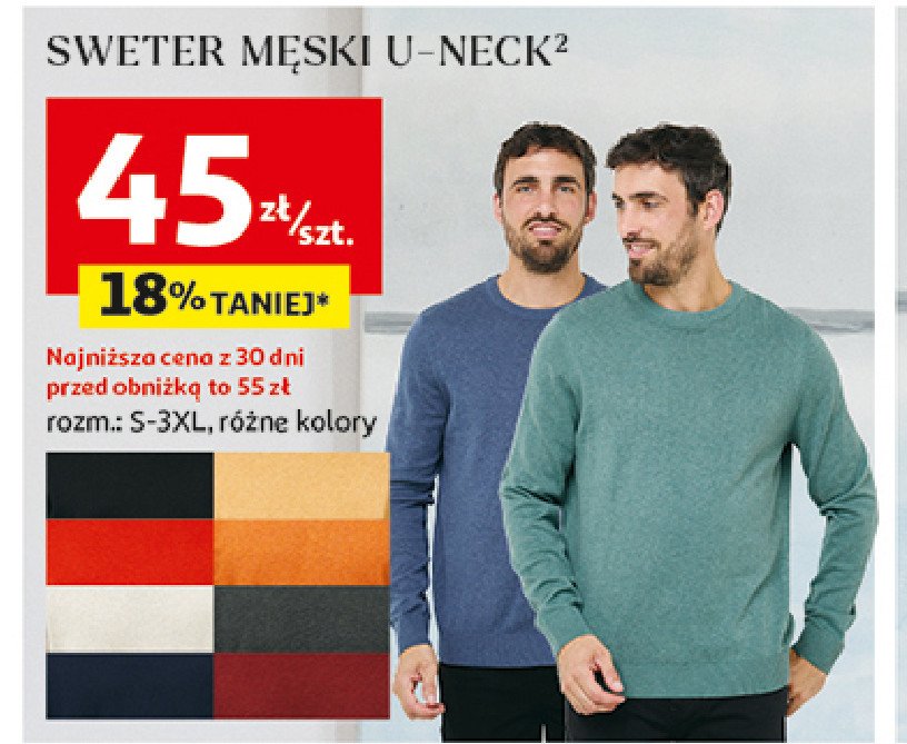 Sweter męski u-neck s -3xl Auchan inextenso promocja w Auchan