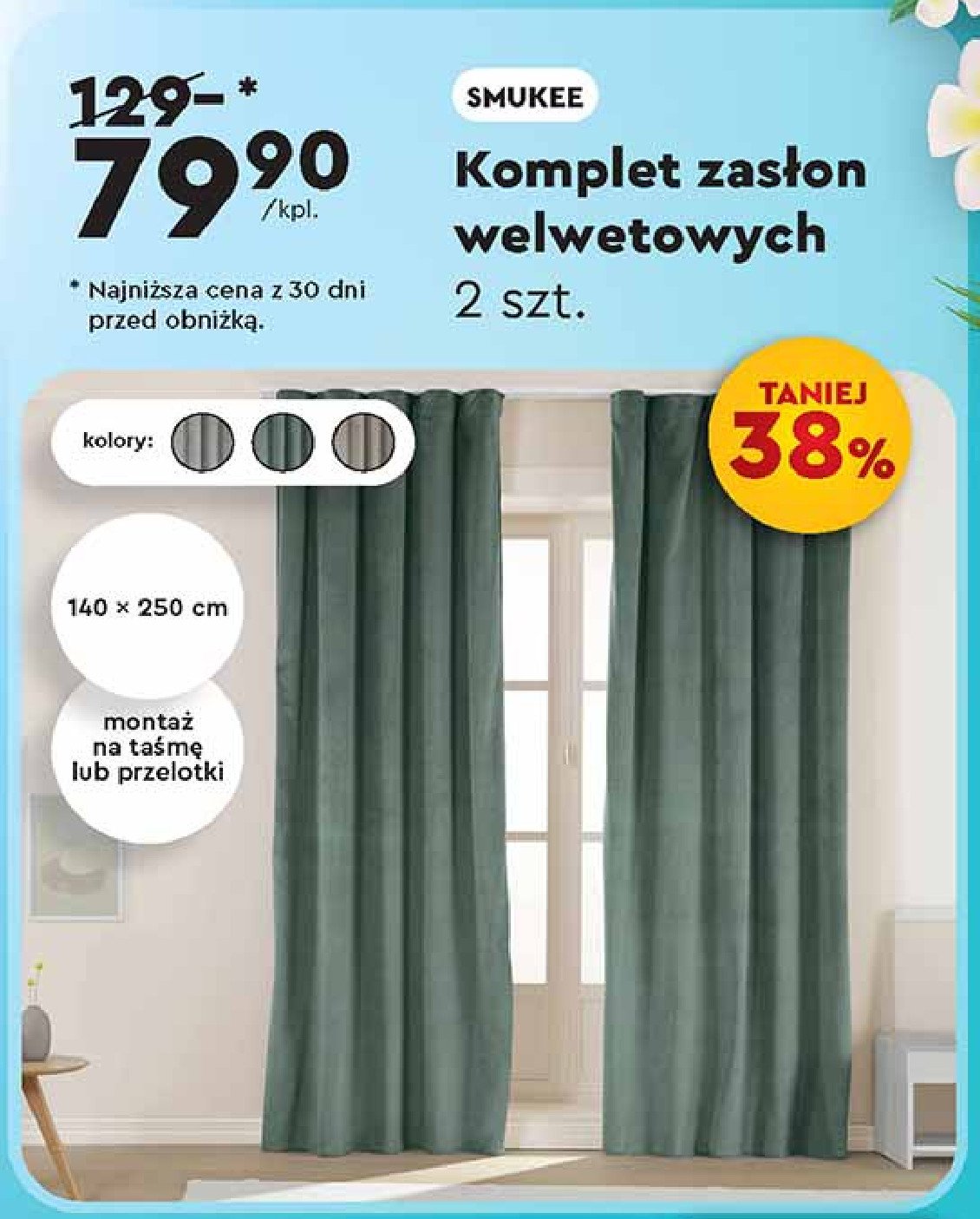 Komplet zasłon welwetowych 140 x 250 cm Smukee promocja