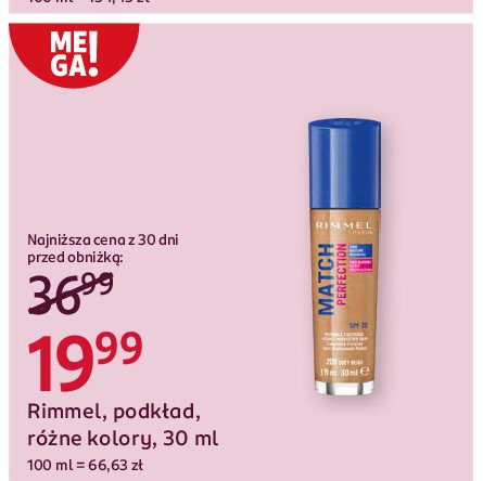 Podkład spf 20 Rimmel match perfection promocja w Rossmann