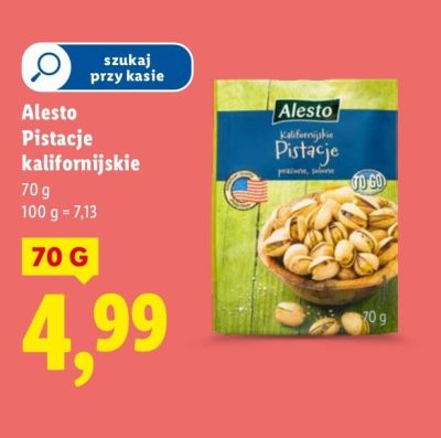 Pistacje kalifornijskie Alesto prażone lub prażone i solone promocja w Lidl
