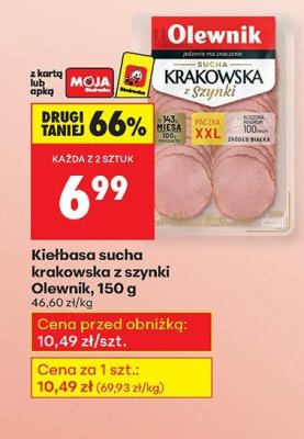 Kiełbasa sucha krakowska z szynki Olewnik, 150 g promocja w Biedronka