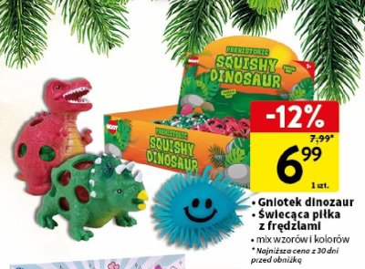 Gniotek dinozaur świecąca piłka z frędzlami promocja w Intermarche