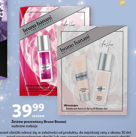 Zestaw w pudełku pure woman: dezodorant 75ml + żel pod prysznic 50ml Bruno banani zestaw promocja w Auchan