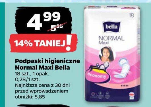 Podpaski Bella normal maxi promocja w Netto