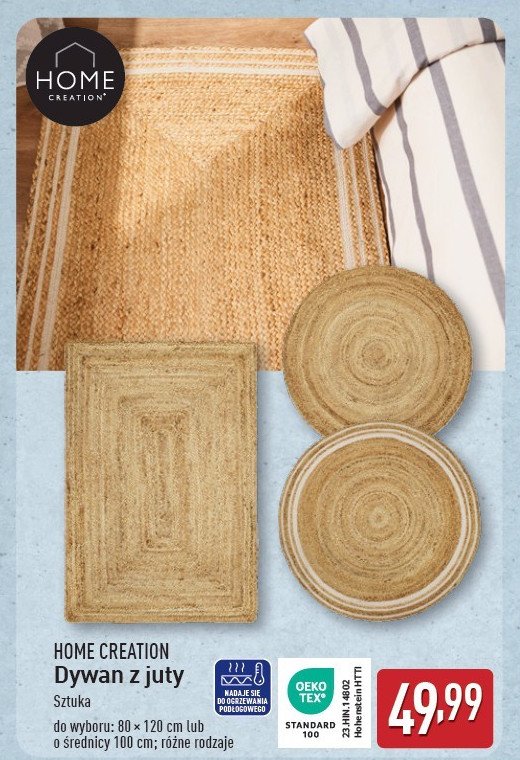 Dywan z juty 100 cm Home creation promocja w Aldi
