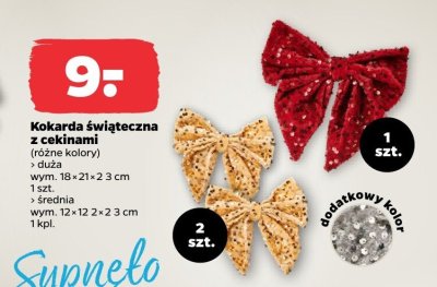 Kokarda świąteczna z cekinami, różne kolory promocja w Netto