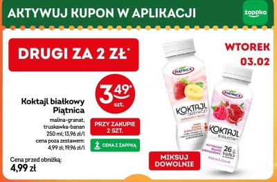 Koktajl białkowy Piątnica malina-granat, truskawka-banan promocja w Żabka