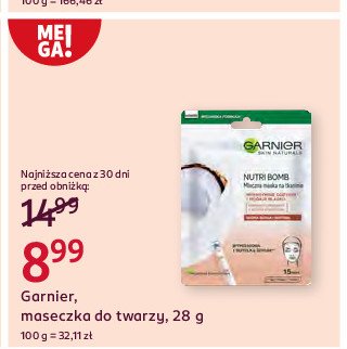 Maseczka w płachcie nutri bomb kokos Garnier skin naturals promocja w Rossmann