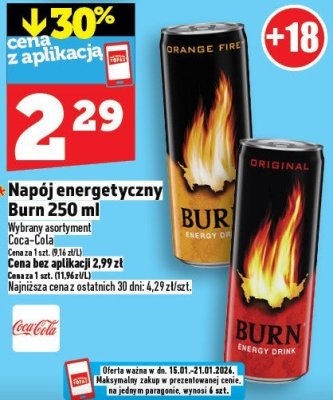 Napój energetyczny Burn 250ml promocja w TOPAZ