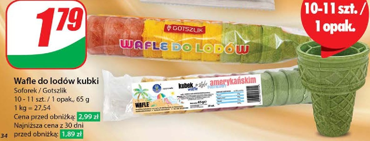 Wafle do lodów rożek premium Gotszlik promocja w Dino