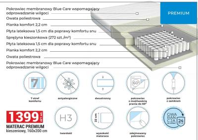 Materac PREMIUM kieszenowy, 160x200 cm promocja w Merkury Market