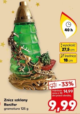 Znicz szklany Renifer gramatura 125 g wysokość 27,5 cm średnica 18 cm promocja w Kaufland