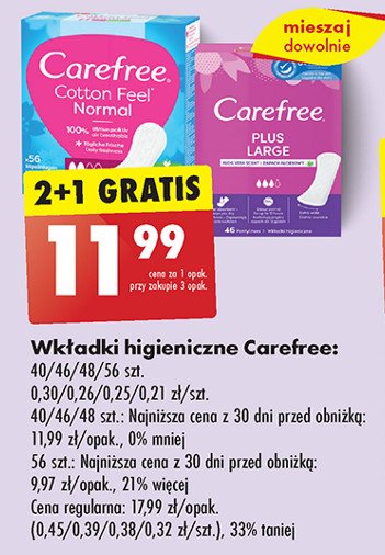 Wkładki large aloe Carefree plus promocja