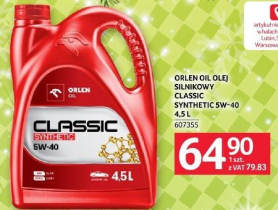 Orlen Oil Olej Silnikowy Classic Synthetic 5W-40 4.5L promocja w Selgros