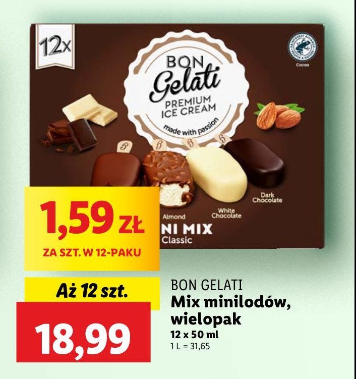 Lody w czekoladzie mlecznej + gorzkiej + białej + mlecznej z migdałami promocja w Lidl