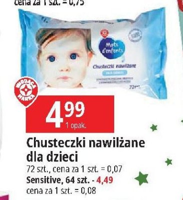 Chusteczki nawilżane sensitives Wiodąca marka mots d'enfants promocja