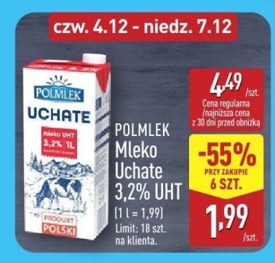 Mleko Polmlek Uchate 3,2% UHT promocja w Aldi